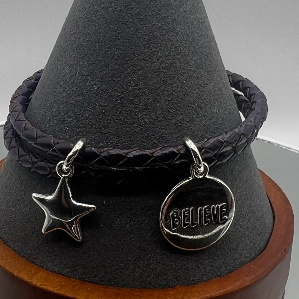 Brand New Dark Purple Braided Bracelet with Silver Charms